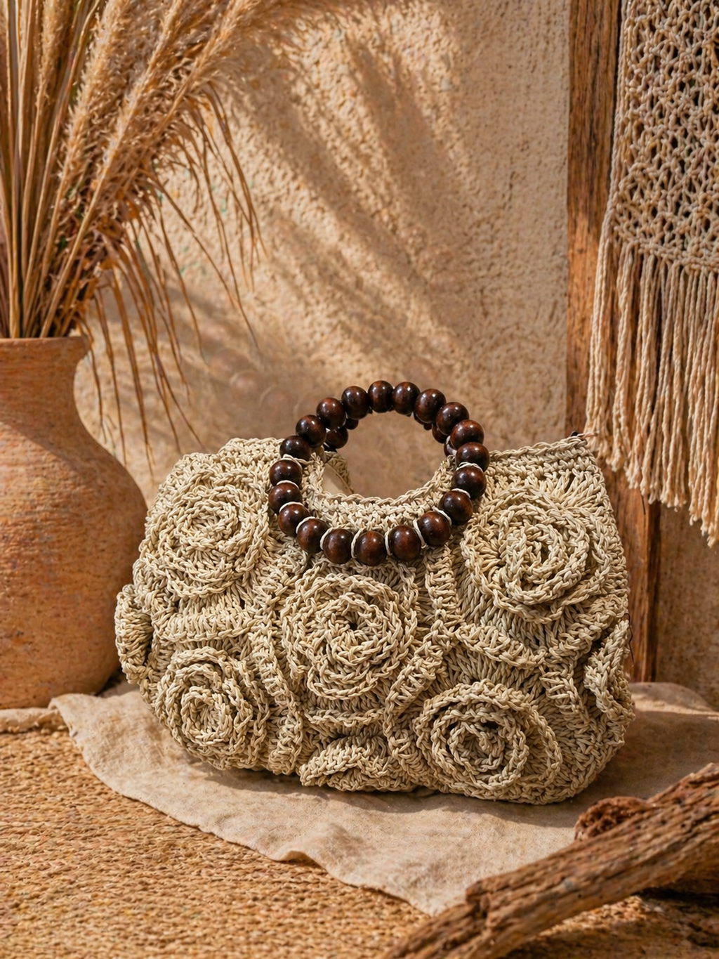 Casa Marbella Boho – Floral Straw Handbag